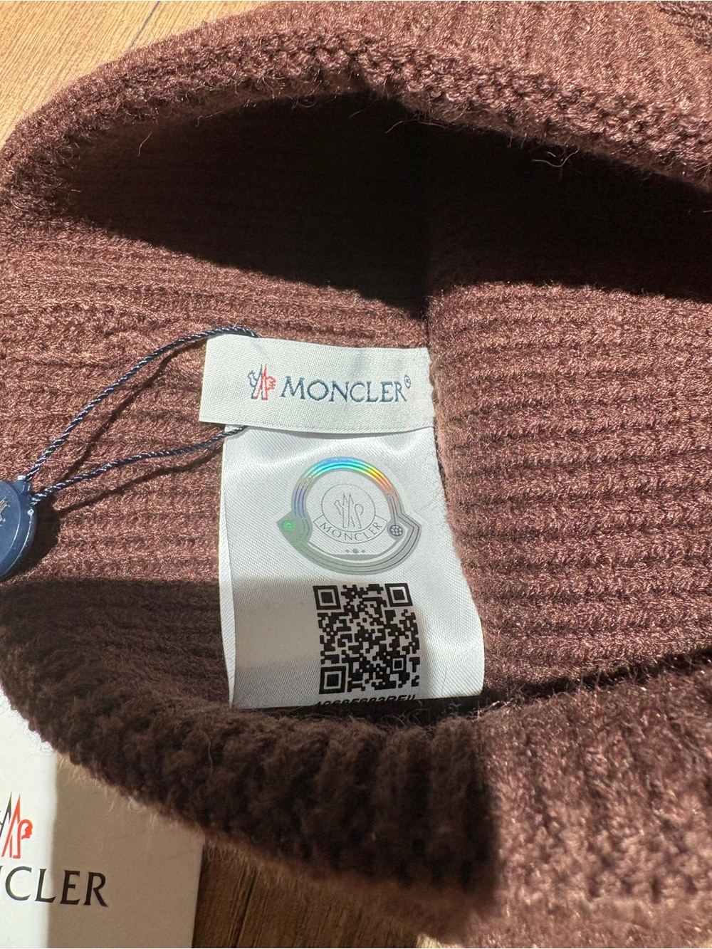 Moncler Brown Wool Knit Beanie Hat One Size New with Tags - Picture 7 of 8